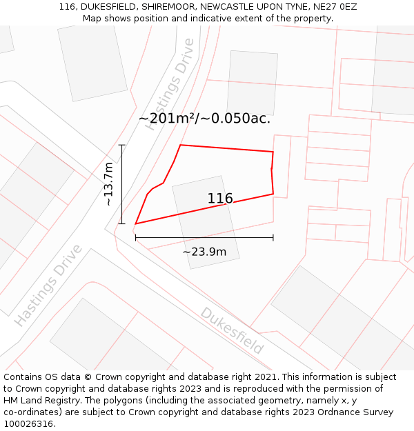 116, DUKESFIELD, SHIREMOOR, NEWCASTLE UPON TYNE, NE27 0EZ: Plot and title map