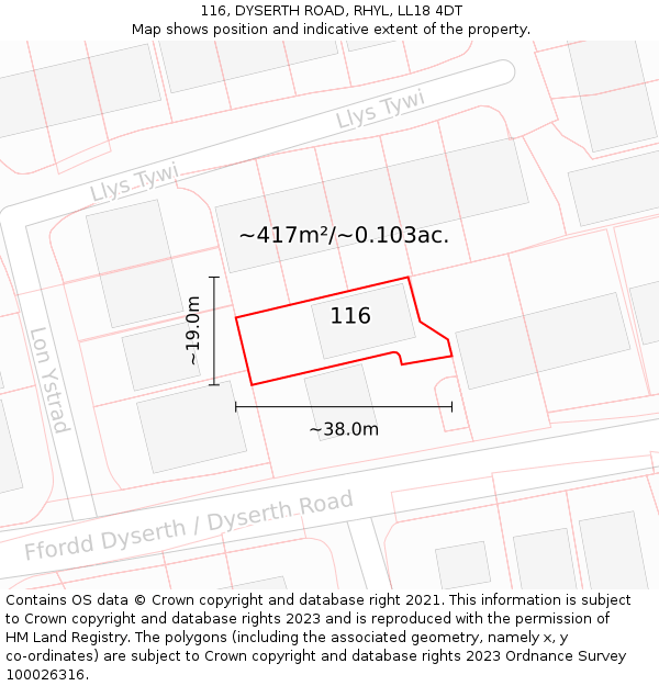 116, DYSERTH ROAD, RHYL, LL18 4DT: Plot and title map