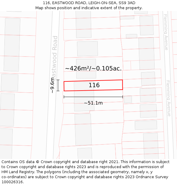 116, EASTWOOD ROAD, LEIGH-ON-SEA, SS9 3AD: Plot and title map