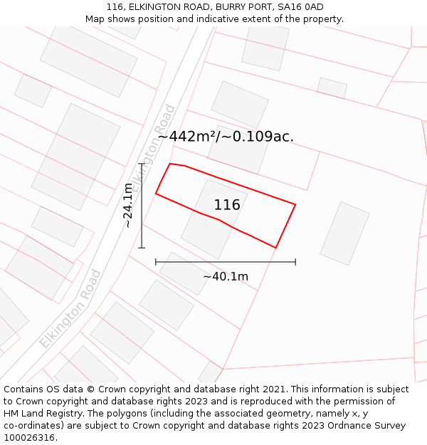 116, ELKINGTON ROAD, BURRY PORT, SA16 0AD: Plot and title map