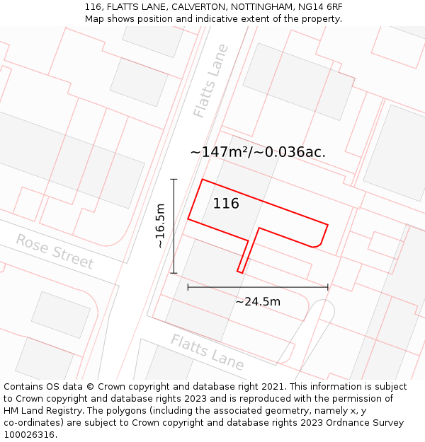 116, FLATTS LANE, CALVERTON, NOTTINGHAM, NG14 6RF: Plot and title map