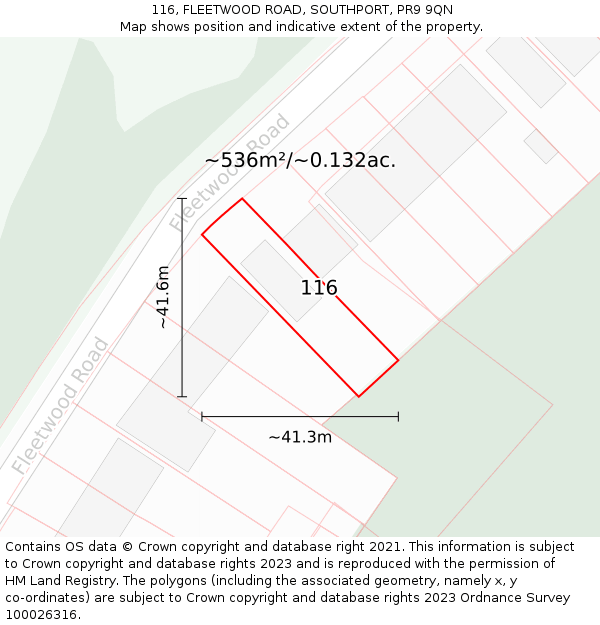 116, FLEETWOOD ROAD, SOUTHPORT, PR9 9QN: Plot and title map