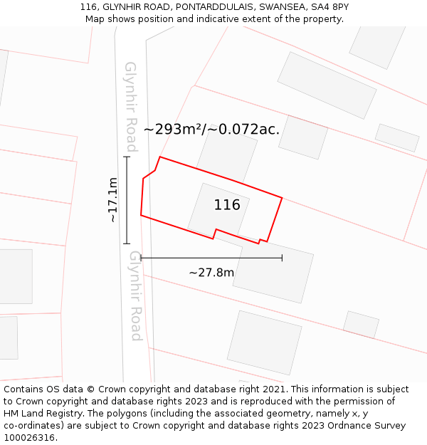 116, GLYNHIR ROAD, PONTARDDULAIS, SWANSEA, SA4 8PY: Plot and title map