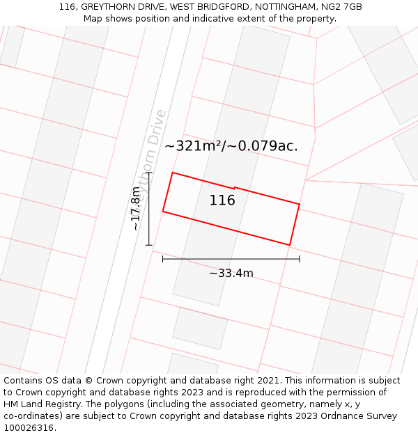 116, GREYTHORN DRIVE, WEST BRIDGFORD, NOTTINGHAM, NG2 7GB: Plot and title map