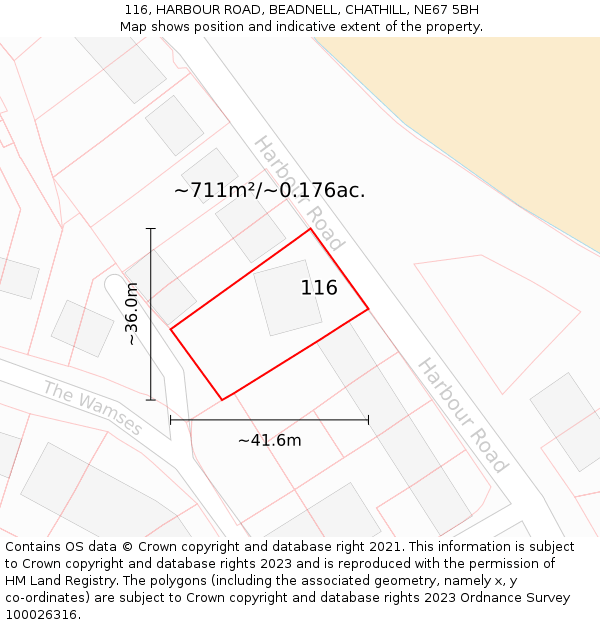 116, HARBOUR ROAD, BEADNELL, CHATHILL, NE67 5BH: Plot and title map