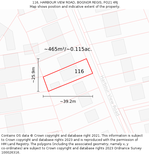 116, HARBOUR VIEW ROAD, BOGNOR REGIS, PO21 4RJ: Plot and title map