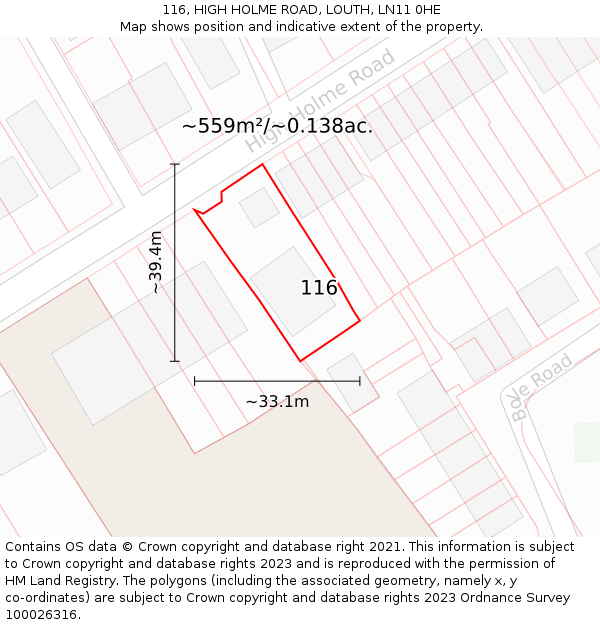 116, HIGH HOLME ROAD, LOUTH, LN11 0HE: Plot and title map