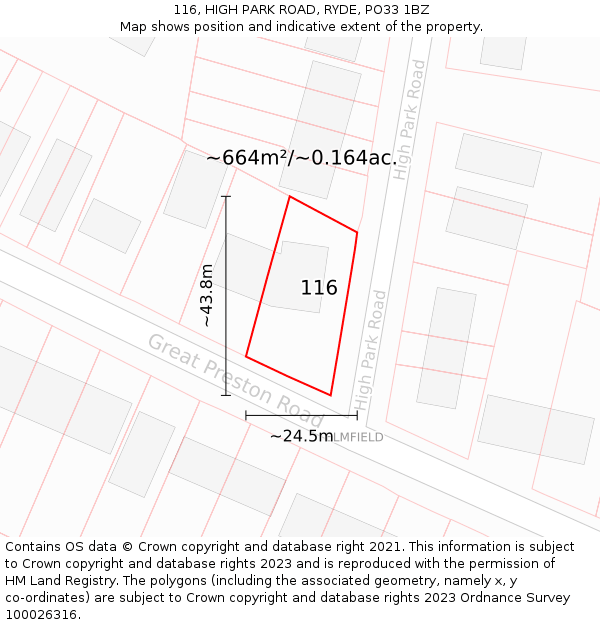 116, HIGH PARK ROAD, RYDE, PO33 1BZ: Plot and title map