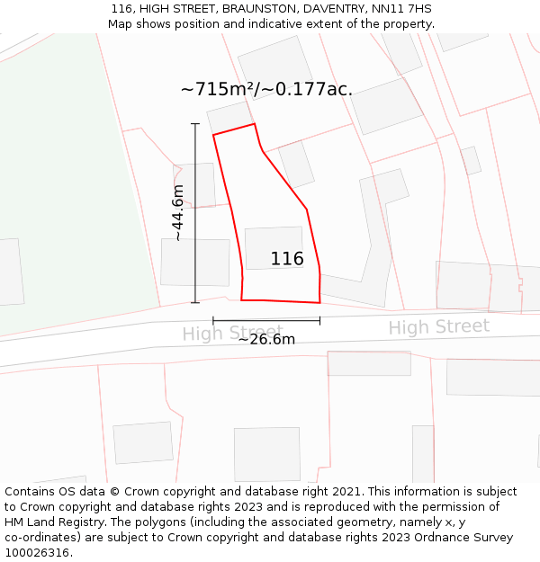 116, HIGH STREET, BRAUNSTON, DAVENTRY, NN11 7HS: Plot and title map