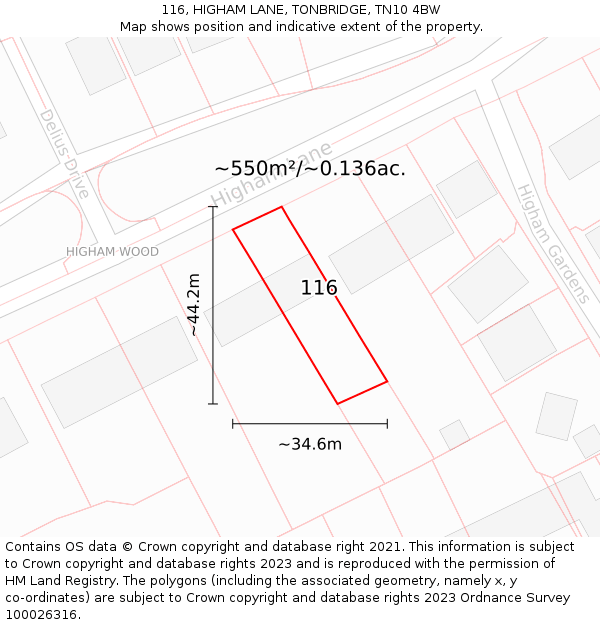 116, HIGHAM LANE, TONBRIDGE, TN10 4BW: Plot and title map