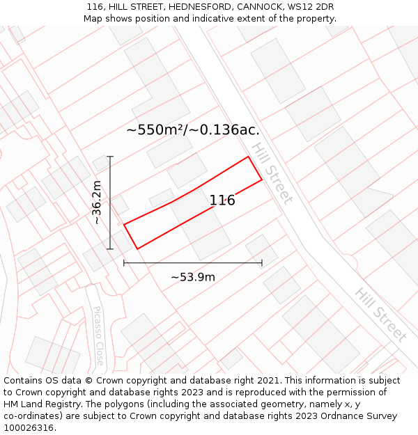 116, HILL STREET, HEDNESFORD, CANNOCK, WS12 2DR: Plot and title map