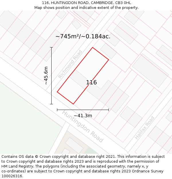 116, HUNTINGDON ROAD, CAMBRIDGE, CB3 0HL: Plot and title map