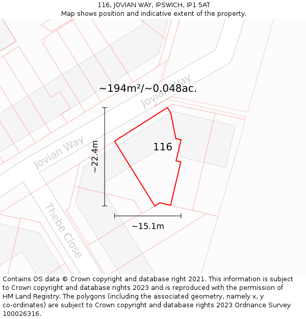 116, JOVIAN WAY, IPSWICH, IP1 5AT: Plot and title map