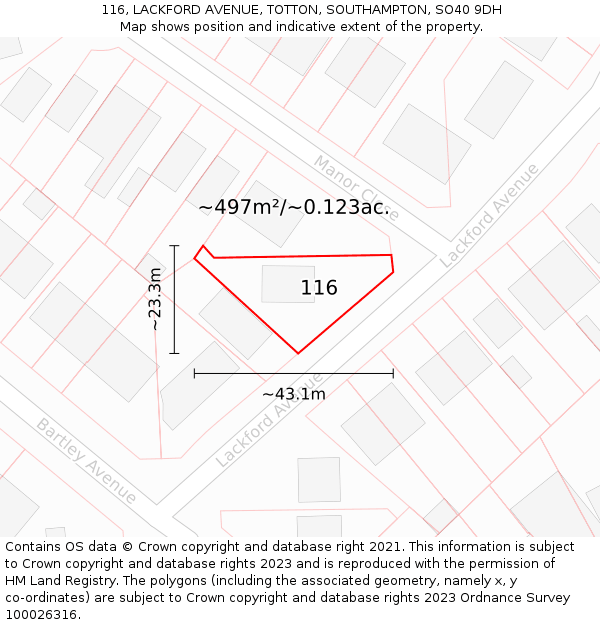 116, LACKFORD AVENUE, TOTTON, SOUTHAMPTON, SO40 9DH: Plot and title map