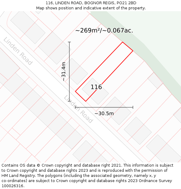 116, LINDEN ROAD, BOGNOR REGIS, PO21 2BD: Plot and title map