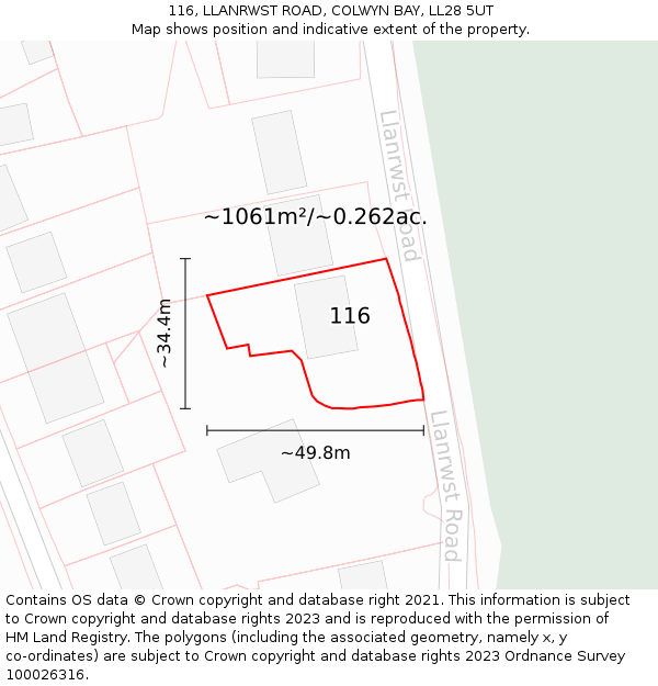 116, LLANRWST ROAD, COLWYN BAY, LL28 5UT: Plot and title map