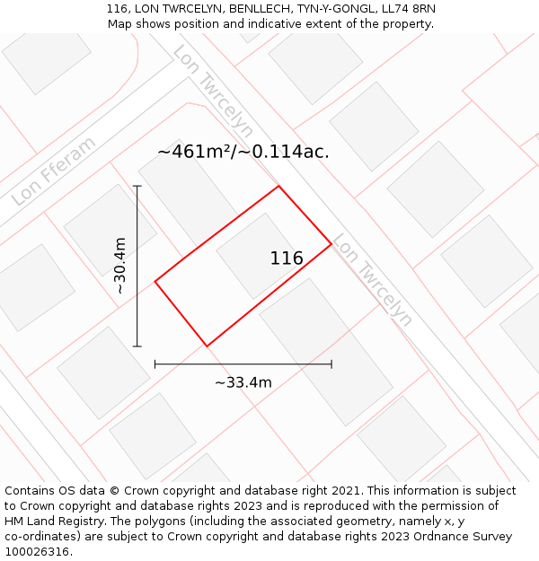 116, LON TWRCELYN, BENLLECH, TYN-Y-GONGL, LL74 8RN: Plot and title map