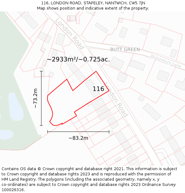 116, LONDON ROAD, STAPELEY, NANTWICH, CW5 7JN: Plot and title map