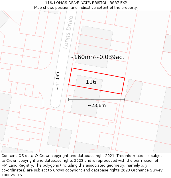 116, LONGS DRIVE, YATE, BRISTOL, BS37 5XP: Plot and title map