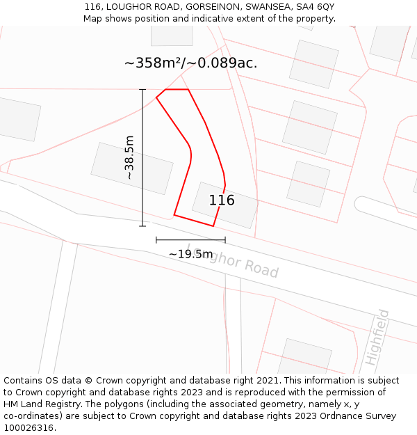 116, LOUGHOR ROAD, GORSEINON, SWANSEA, SA4 6QY: Plot and title map