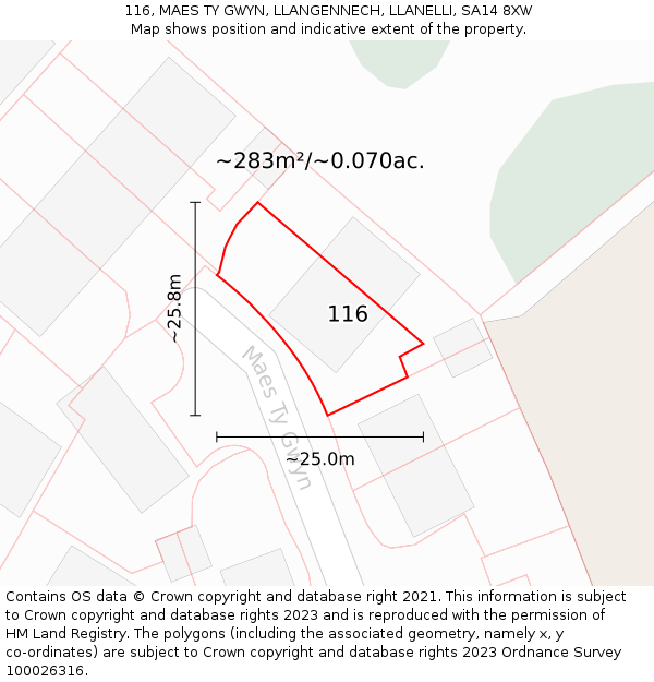 116, MAES TY GWYN, LLANGENNECH, LLANELLI, SA14 8XW: Plot and title map