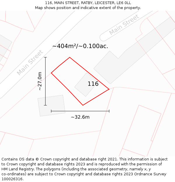 116, MAIN STREET, RATBY, LEICESTER, LE6 0LL: Plot and title map