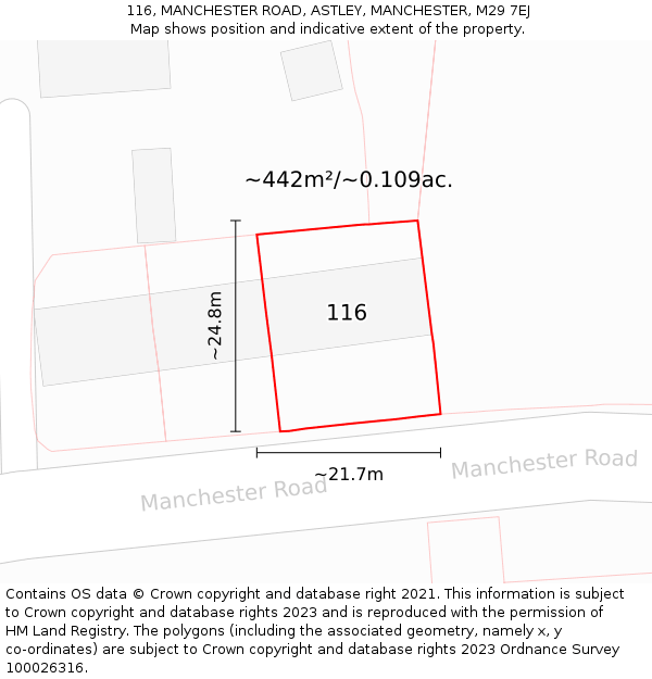 116, MANCHESTER ROAD, ASTLEY, MANCHESTER, M29 7EJ: Plot and title map