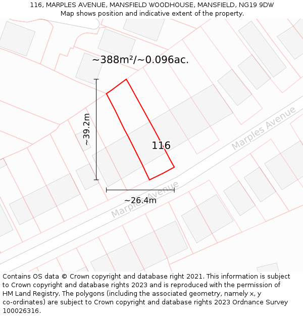 116, MARPLES AVENUE, MANSFIELD WOODHOUSE, MANSFIELD, NG19 9DW: Plot and title map