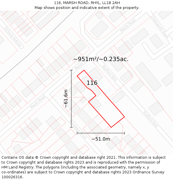 116, MARSH ROAD, RHYL, LL18 2AH: Plot and title map