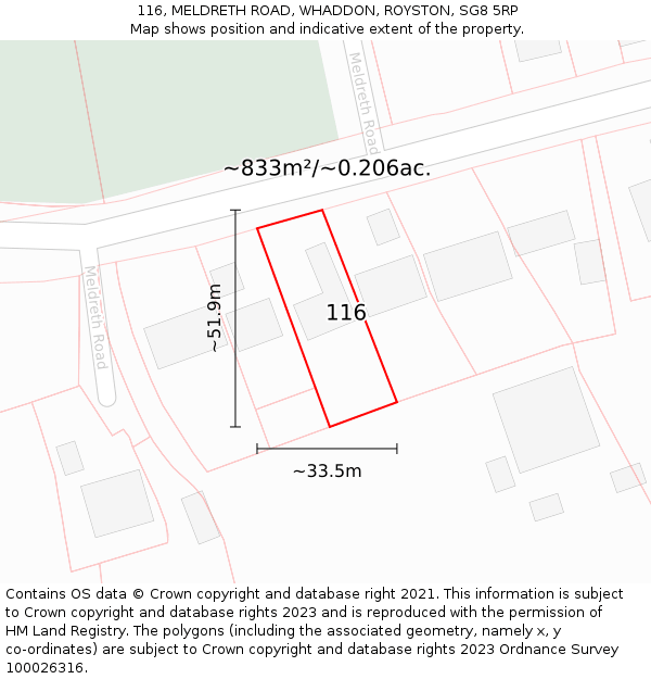 116, MELDRETH ROAD, WHADDON, ROYSTON, SG8 5RP: Plot and title map