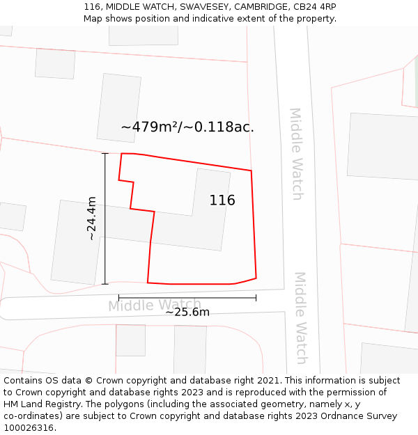116, MIDDLE WATCH, SWAVESEY, CAMBRIDGE, CB24 4RP: Plot and title map