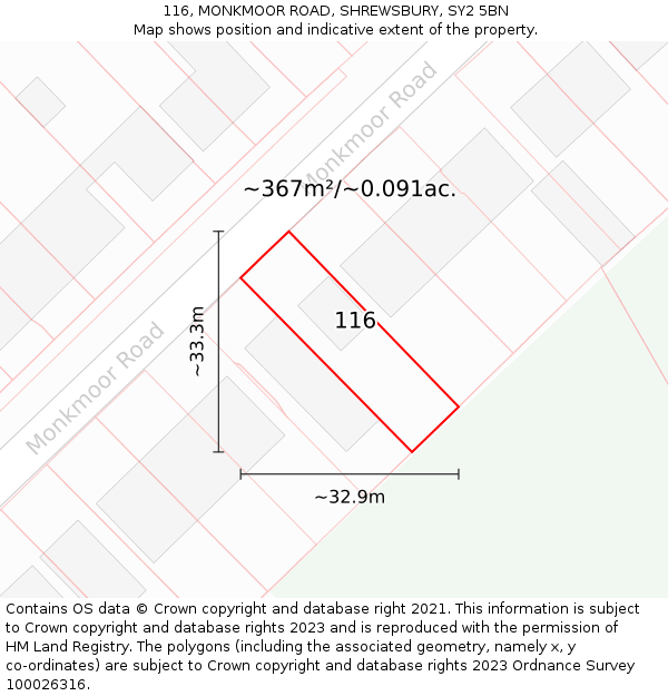 116, MONKMOOR ROAD, SHREWSBURY, SY2 5BN: Plot and title map