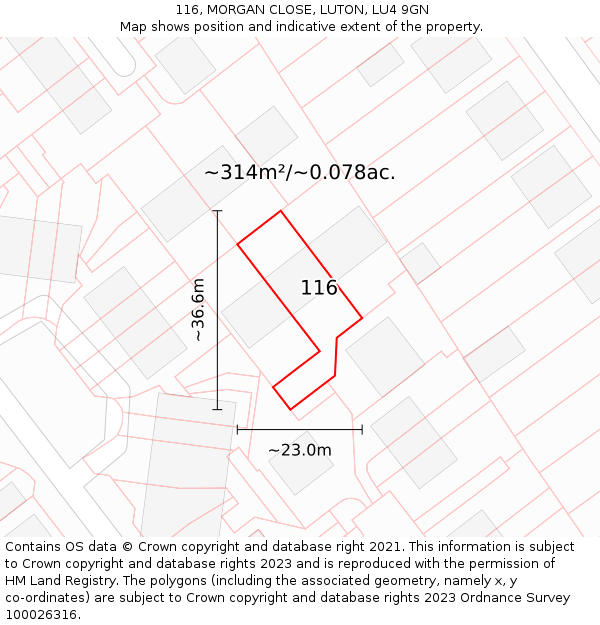 116, MORGAN CLOSE, LUTON, LU4 9GN: Plot and title map