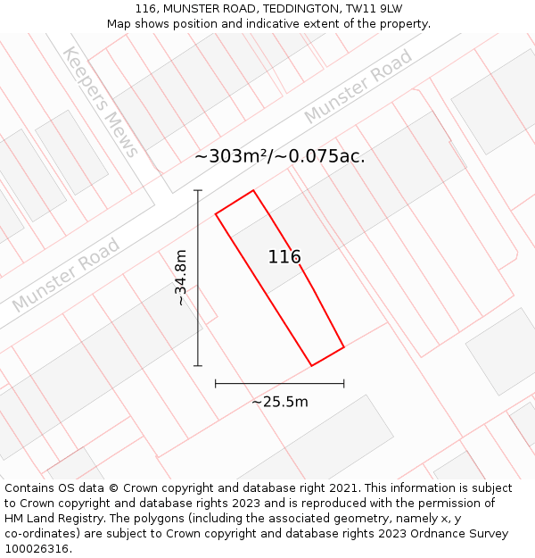 116, MUNSTER ROAD, TEDDINGTON, TW11 9LW: Plot and title map