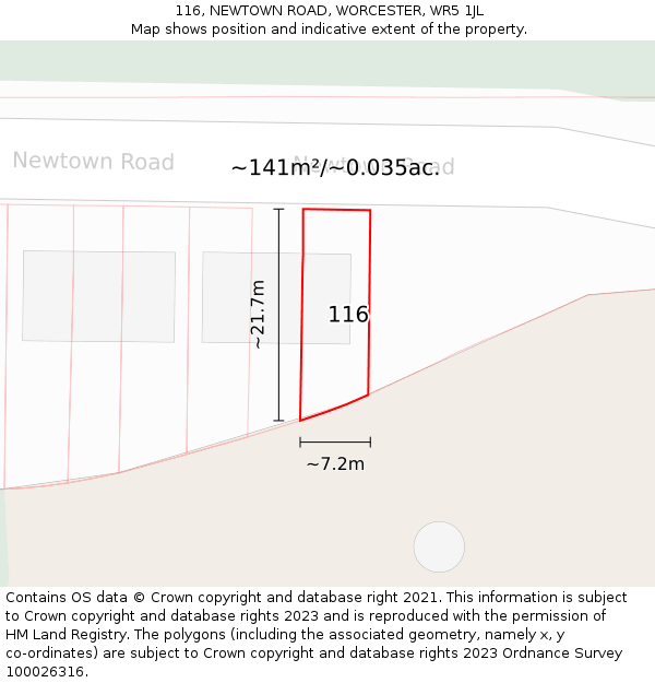 116, NEWTOWN ROAD, WORCESTER, WR5 1JL: Plot and title map