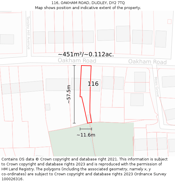 116, OAKHAM ROAD, DUDLEY, DY2 7TQ: Plot and title map