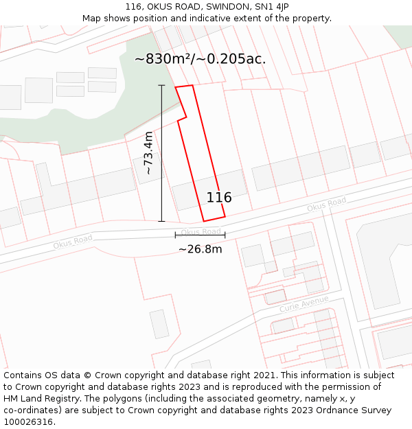 116, OKUS ROAD, SWINDON, SN1 4JP: Plot and title map