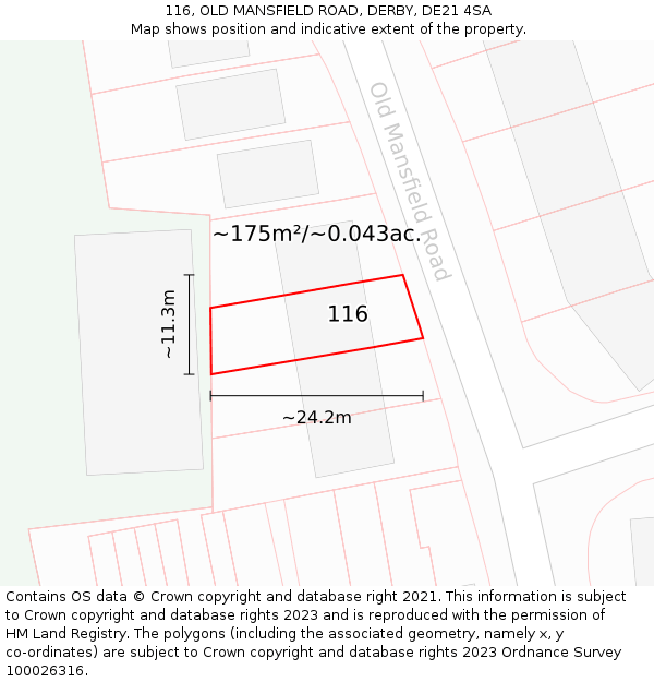 116, OLD MANSFIELD ROAD, DERBY, DE21 4SA: Plot and title map