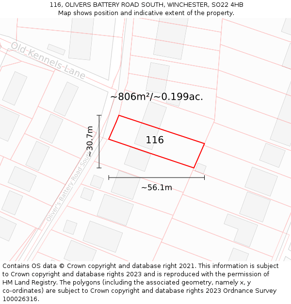 116, OLIVERS BATTERY ROAD SOUTH, WINCHESTER, SO22 4HB: Plot and title map