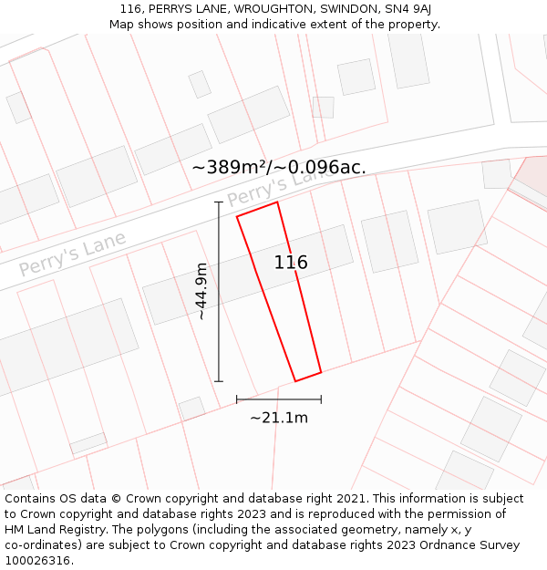 116, PERRYS LANE, WROUGHTON, SWINDON, SN4 9AJ: Plot and title map