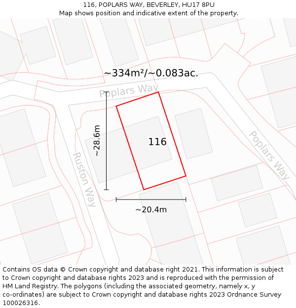 116, POPLARS WAY, BEVERLEY, HU17 8PU: Plot and title map