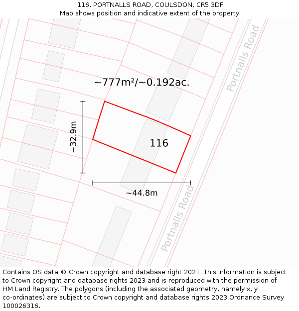 116, PORTNALLS ROAD, COULSDON, CR5 3DF: Plot and title map