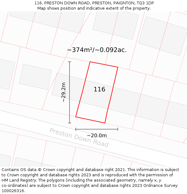 116, PRESTON DOWN ROAD, PRESTON, PAIGNTON, TQ3 1DP: Plot and title map