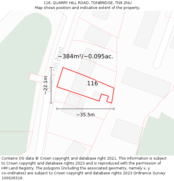 116, QUARRY HILL ROAD, TONBRIDGE, TN9 2NU: Plot and title map