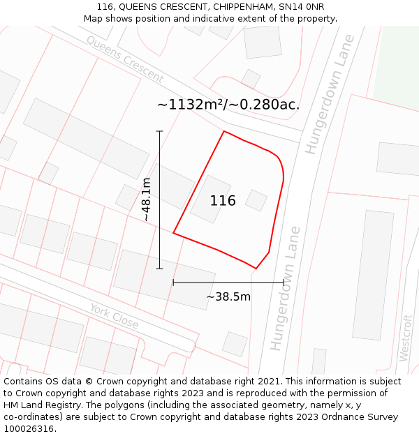 116, QUEENS CRESCENT, CHIPPENHAM, SN14 0NR: Plot and title map