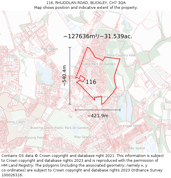 116, RHUDDLAN ROAD, BUCKLEY, CH7 3QA: Plot and title map