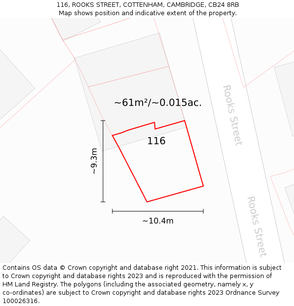 116, ROOKS STREET, COTTENHAM, CAMBRIDGE, CB24 8RB: Plot and title map