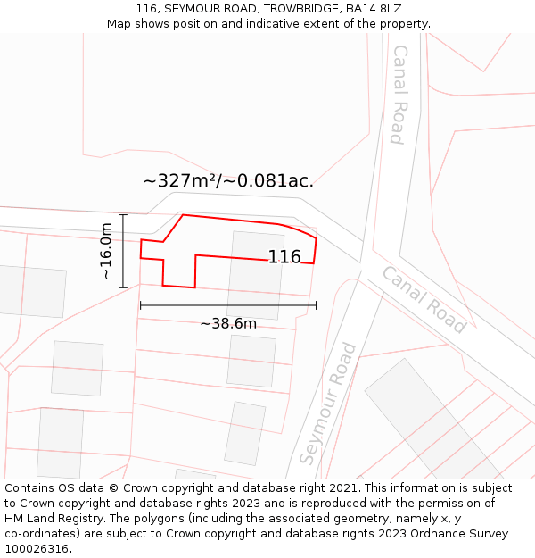 116, SEYMOUR ROAD, TROWBRIDGE, BA14 8LZ: Plot and title map