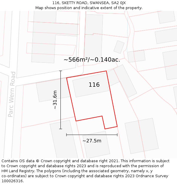 116, SKETTY ROAD, SWANSEA, SA2 0JX: Plot and title map