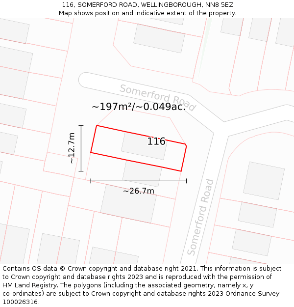 116, SOMERFORD ROAD, WELLINGBOROUGH, NN8 5EZ: Plot and title map